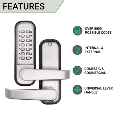 EAI Digital Push Button Code Lock Clutch Lever Push Button Commercial Mechanical  ED40 - Satin