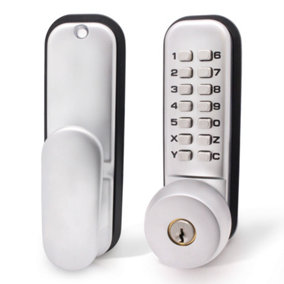 EAI Digital Push Button Code Lock Knob & Key Over-ride Commercial Mechanical - Satin