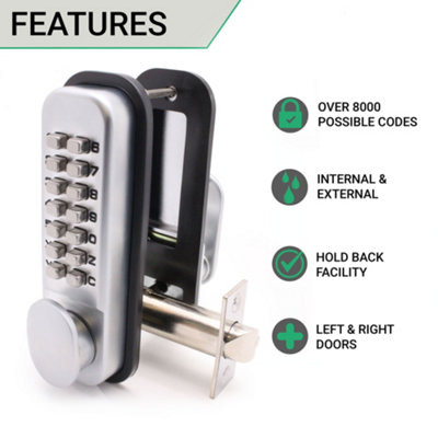 EAI Digital Push Button Code Lock Paddle Handle Hold Back Commercial Mechanical ED20 - Satin