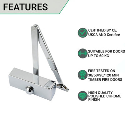 EAI Door Closer Overhead Suit Fire Doors Universal Dual Handed Push or Pull Side - Power Size 3 - Pol Chrome