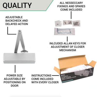 EAI Door Closer Overhead Suit Fire Doors Universal Dual Handed Push or Pull Side - Power Size 3 - Pol Chrome