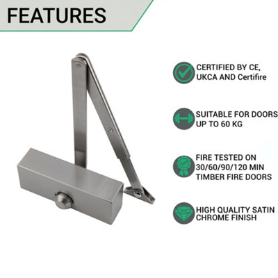 EAI Door Closer Universal Overhead Suit Fire Doors, Dual Handed, Push or Pull Side - Power Size 3 - Silver