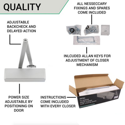 EAI Door Closer Universal Overhead Suit Fire Doors, Dual Handed, Push or Pull Side - Power Size 3 - Silver