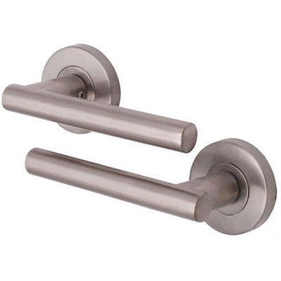 EAI - Door Handles Satin Round T-Bar Lever On Round Rose - Satin Nickel Price Comparisons | Compare The Build