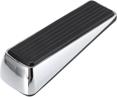 EAI Door Wedge Polished Chrome Metal Floor Foot Wedge Stop With Black Rubber Anti-Slip - 120x30x32mm