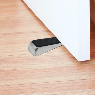 EAI Door Wedge Polished Chrome Metal Floor Foot Wedge Stop With Black Rubber Anti-Slip - 120x30x32mm