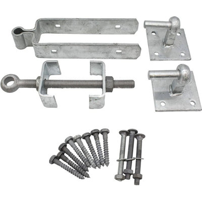 EAI - Field Gate Hinge Set Double Strap Adjustable Hook On Plate - (12" / 300mm) - Hot Dip Galvanised - INCLUDING FIXINGS
