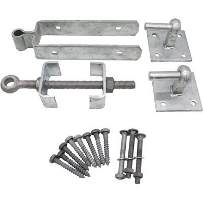 EAI - Field Gate Hinge Set Double Strap Adjustable Hook On Plate - (24" / 600mm) - Hot Dip Galvanised - INCLUDING FIXINGS