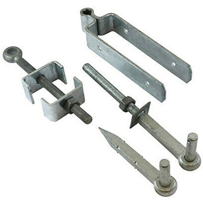 EAI - Field Gate Hinge Set Double Strap Adjustable Hook to Drive - (12" / 300mm) - Hot Dip Galvanised - INCLUDING FIXINGS