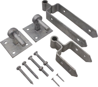 EAI - Field Gate Hinge Set Double Strap Hook On Plate - (12" / 300mm) - Hot Dip Galvanised - INCLUDING FIXINGS