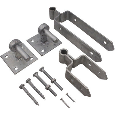 EAI - Field Gate Hinge Set Double Strap Hook On Plate - (18" / 450mm) - Hot Dip Galvanised - INCLUDING FIXINGS