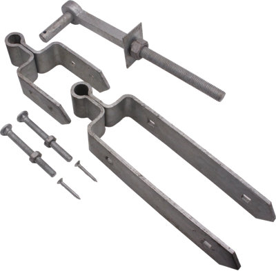 EAI - Field Gate Hinge Set Double Strap Hook to Drive and Bolt Pattern Hot Dip Galvanised (12" / 300mm) - INCLUDING FIXINGS