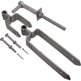 EAI - Field Gate Hinge Set Double Strap Hook to Drive and Bolt Pattern Hot Dip Galvanised (12" / 300mm)