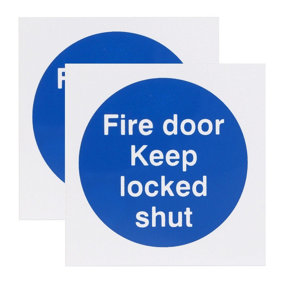 EAI - Fire Door Keep Locked Shut 100x100mm Self Adh Vinyl Pack of 2