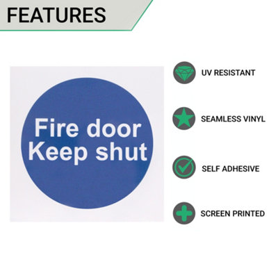 EAI - Fire Door Keep Shut 70x70mm Pack 10 Self Adh Semi Rigid PVC