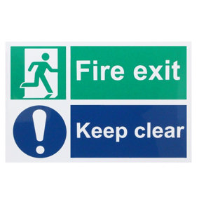 EAI - Fire Exit Keep Clear Sign 300x200mm Self Adh Semi Rigid PVC