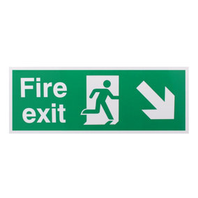 EAI - Fire Exit Sign Arrow Man Down Right 400x150mm Self Adh Semi Rigid PVC