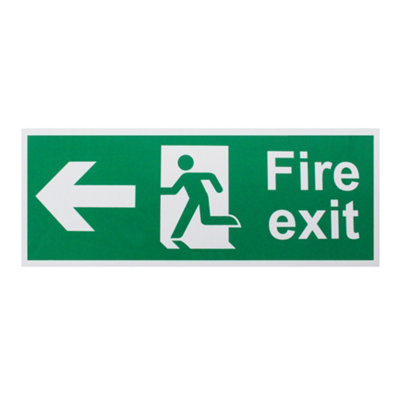 EAI - Fire Exit Sign Arrow Man Left 400x150mm Self Adh Semi Rigid PVC ...