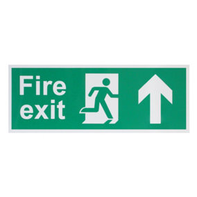 EAI - Fire Exit Sign Arrow Man Up 400x150mm Self Adh Semi Rigid PVC