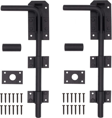 EAI - Gate Bolt  Garage Drop Down Bolt with Fixings - 300mm 12 inch - Black - PACK 2