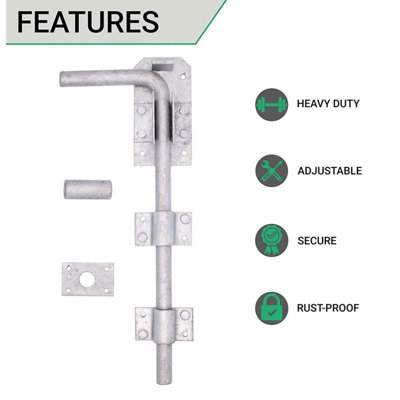 EAI - Gate Garage Drop Down Bolt with Fixings - 300mm 12" - Galvanised