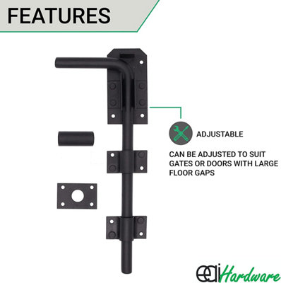 EAI - Gate Garage Drop Down Bolt with Fixings - 450mm 18" - Black - PACK 2