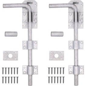 EAI - Gate Garage Drop Down Bolt with Fixings - 450mm 18" - Galvanised - Pack of 2