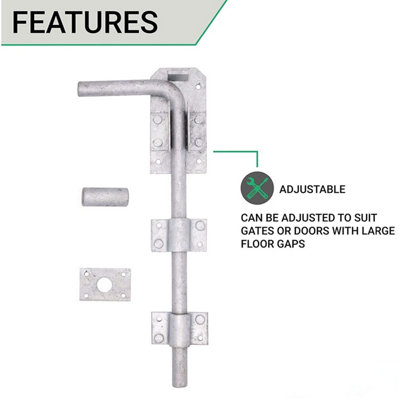 EAI - Gate Garage Drop Down Bolt with Fixings - 450mm 18 inch - Galvanised