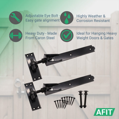 EAI - Gate Hinges Hook Band Cranked Gate Garage Set Hinge Set - 250mm - Galvanised - PAIR
