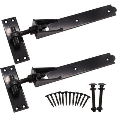 EAI - Gate & Garage Hinges Adjustable Hook and Band Hinge Set -  450mm / 18" - Black - Pair INCLUDING FIXINGS