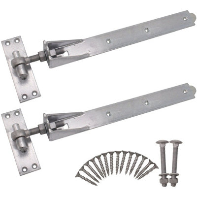 EAI - Gate & Garage Hinges Adjustable Hook and Band Hinge Set - 750mm / 30" - Galvanised - Pair INCLUDING FIXINGS