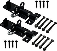 EAI - Gate Garage Padlock Bolt With Fixings - 100mm 4 " - Black - pack of 2