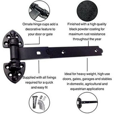 EAI Gate Hinges Heavy Reversible Pattern - 24" / 600mm - Black - 1 Pair Including Fixings