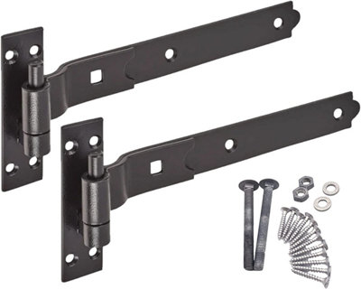 EAI - Gate Hinges Hook Band Cranked Gate Garage Set Hinge Set - 250mm - Black - PAIR Including Fixings