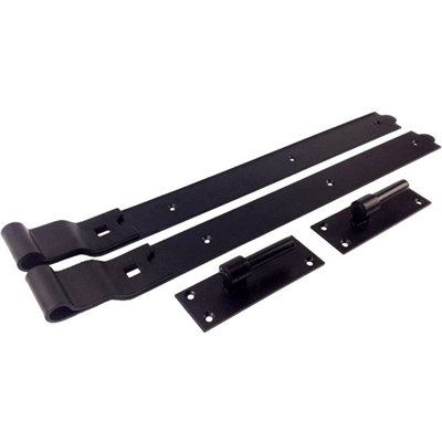 EAI - Gate Hinges Hook Band Cranked Gate Garage Set Hinge Set - 250mm - Black - PAIR Including Fixings