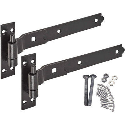 EAI - Gate Hinges Hook Band Cranked Gate Garage Set Hinge Set- 350mm - Black - PAIR Including Fixings