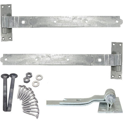 EAI - Gate Hinges Hook Band Cranked Gate Garage Set Hinge Set - 400mm - Galvanised - PAIR Including Fixings