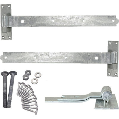EAI - Gate Hinges Hook Band Cranked Gate Garage Set Hinge Set - 450mm - Galvanised - PAIR Including Fixings