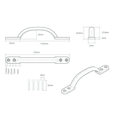 EAI Gate Pull Handle Shed Sash Hot Bed Handle - 6" Black Pack of 2