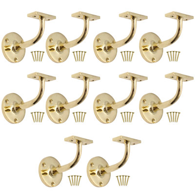 EAI Handrail Bracket Polished Brass Pack 10 Banister Brackets Stair Banister Wall Handrail 63mm