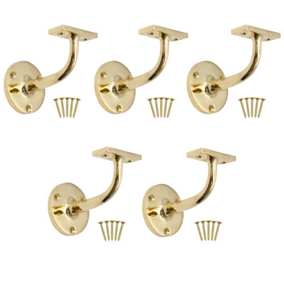 EAI Handrail Bracket Polished Brass Pack 5 Banister Brackets Stair Banister Wall Handrail 63mm