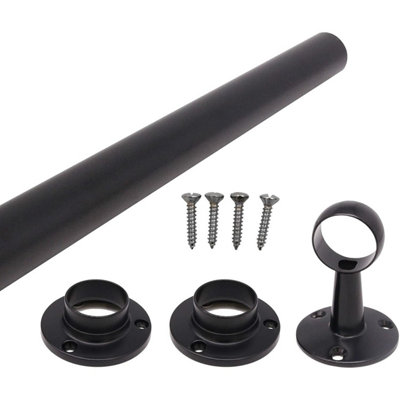 EAI - Hanging Wardobe Rail Kit - Black - 25mm Tube - 1219mm Rail with 2x End Sockets & 1x Centre Brackets