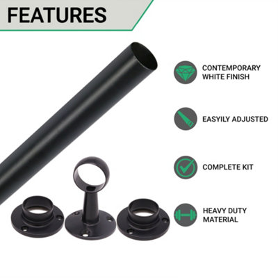 EAI - Hanging Wardobe Rail Kit - Black - 25mm Tube - 1219mm Rail with ...