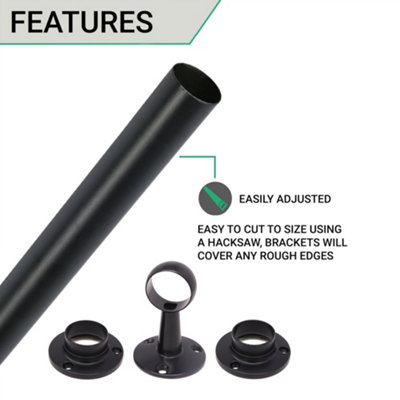 EAI - Hanging Wardobe Rail Kit - Black - 25mm Tube - 1829mm Rail with ...
