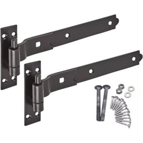 EAI - Hook and Band Cranked Hinge Set - 300mm - Black - PAIR Including Fixings