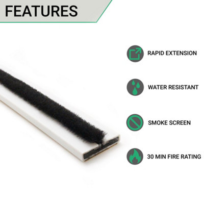 EAI Intumescent Strip Fire and Smoke Brush Seal - 20x4x1050mm - White - Pack of 5 / Single Door Pack