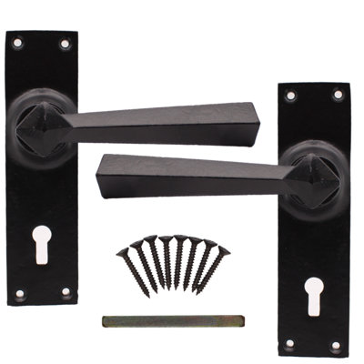 EAI Iron Door Handles Tudor Style Lock Set - 150mm - Black Antique