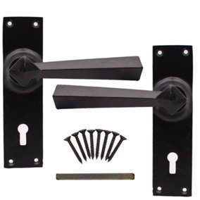 EAI Iron Door Handles Tudor Style Lock Set - 150mm - Black Antique