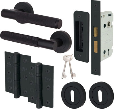 EAI - Knurled Sash Lock Door Handle Kit - 66mm Case & 76mm Hinge - Matt Black Price Comparisons | Compare The Build