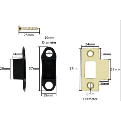 EAI - Latch Strike Plate Keep for Door Frame  Suit Tubular Latch with Dust Box - Brass Plated